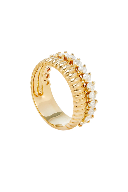 Berlingot Band Ring, 18k Yellow Gold with Chevaliere Diamonds